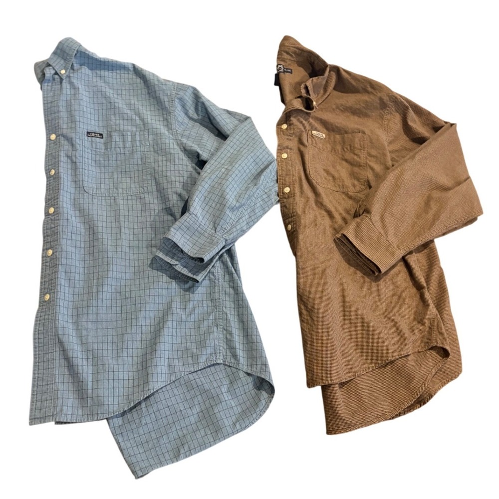 Lot 2 Chaps Ralph Lauren Men's XL Button Front Shirts Blue Check Brown Cotton